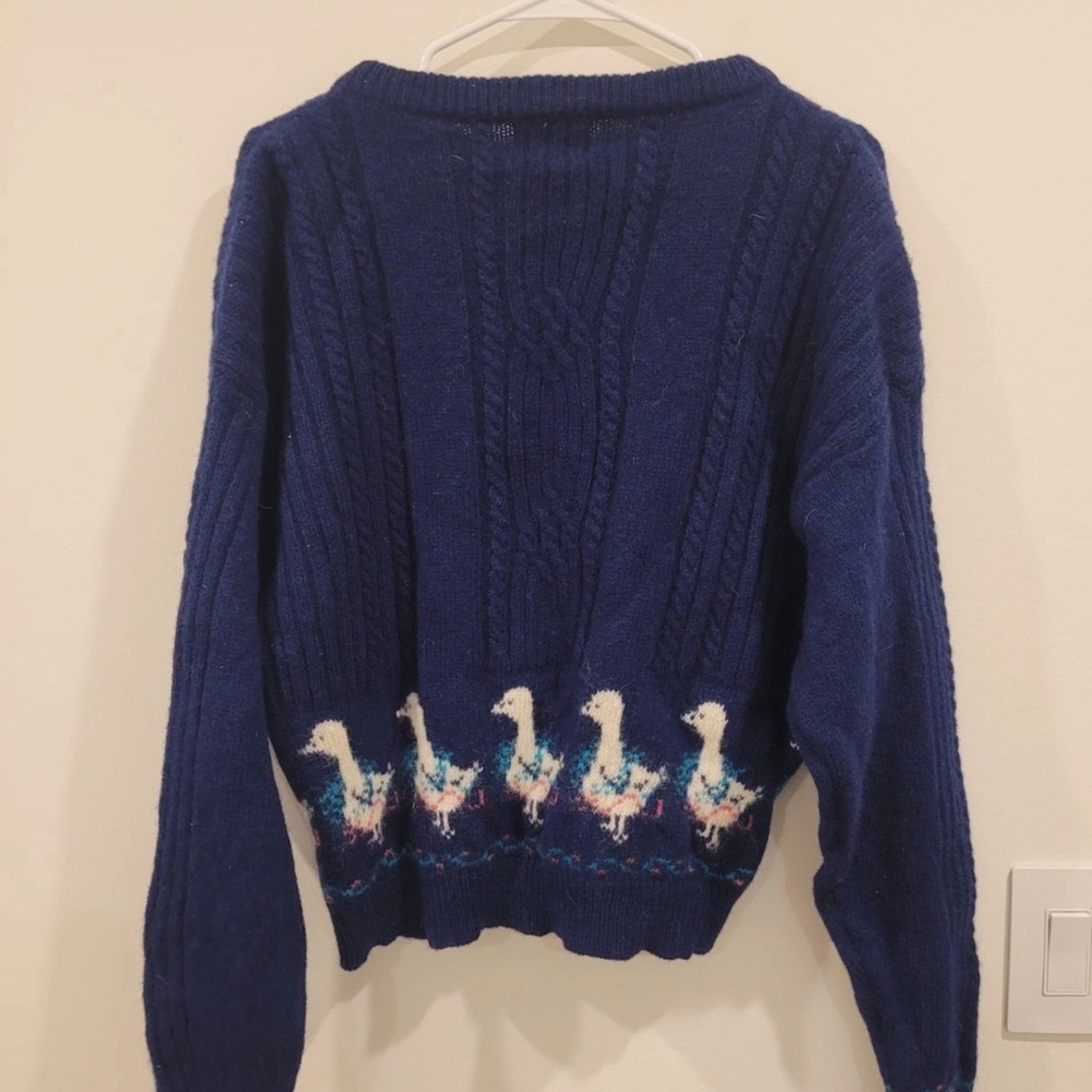 Super RARE Woolrich Vintage Blue Sweater 100% wool Geese Design - Picture 2 of 9